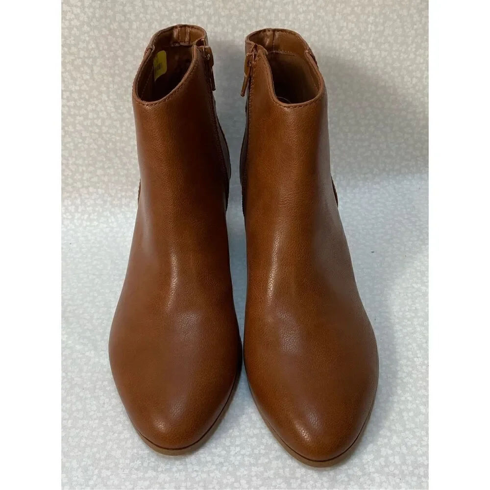 Indigo Rd. Women's Size 6.5 Tonda Brown Leather Zip Block Heel Ankle Boots